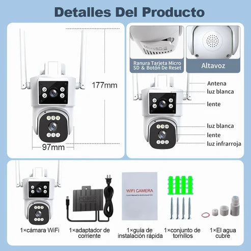 Cámara De Seguridad 4k Doble Lente 355º Giratorio