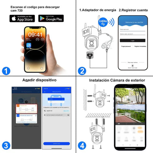 Cámara De Seguridad 4k Doble Lente 355º Giratorio