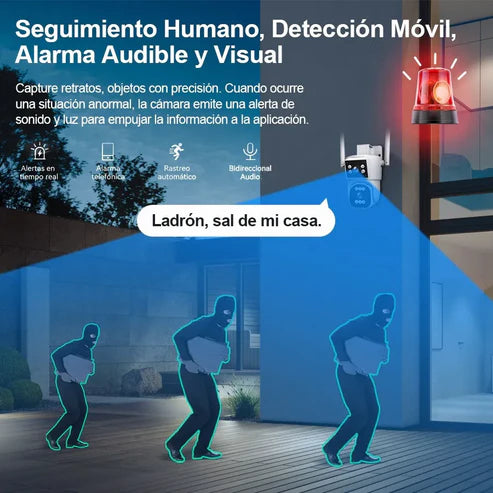 Cámara De Seguridad 4k Doble Lente 355º Giratorio