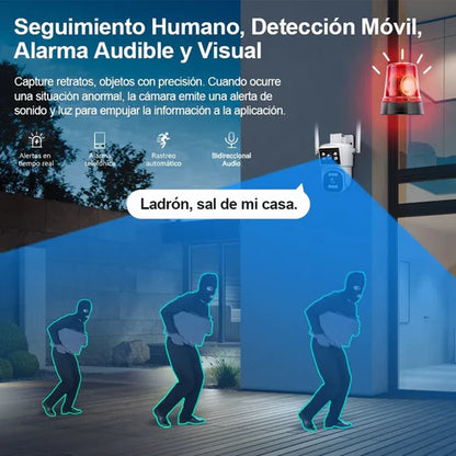 Cámara De Seguridad 4k Doble Lente 355º Giratorio