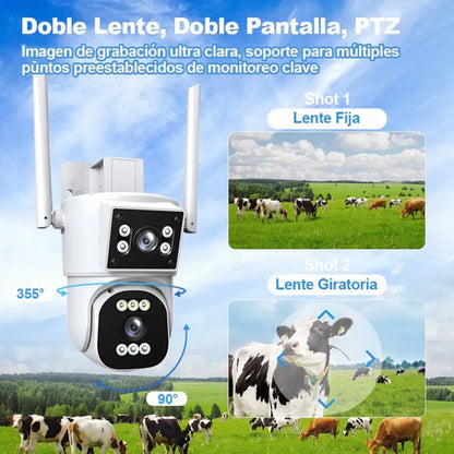 Cámara De Seguridad 4k Doble Lente 355º Giratorio