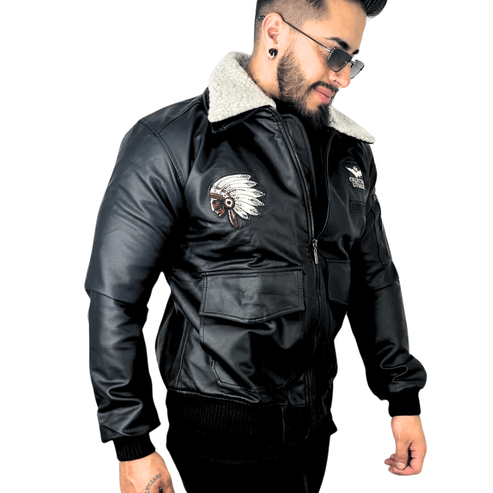 CHAQUETA BELMONT INDIAN - Cuero Dacota + Lana de Carnero - Shopping Madrid Imports